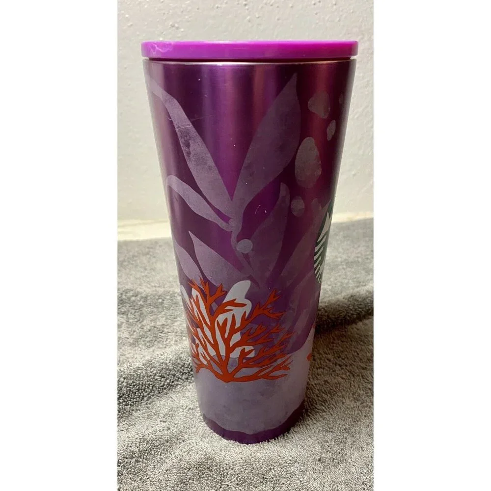 Starbucks Pink Purple Coral Reef metal 24 oz cold cup Tumbler 2021 NO STRAW ASIS